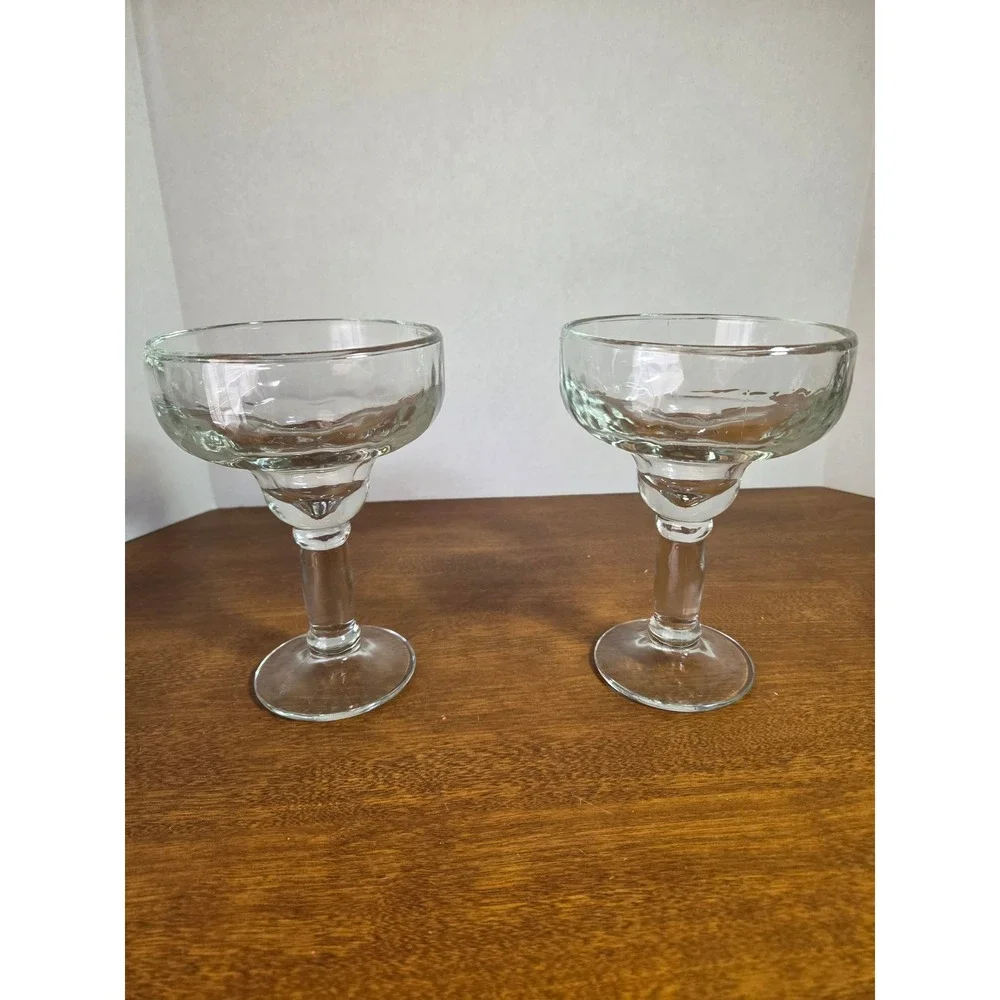 Set of 2 Clear Glass Margarita Glasses Thick Stem Cocktail Barware 12oz